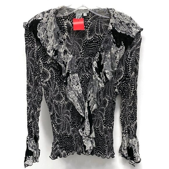 Alberto Makali Black & White Floral Ruffled Blouse - Picture 1 of 2